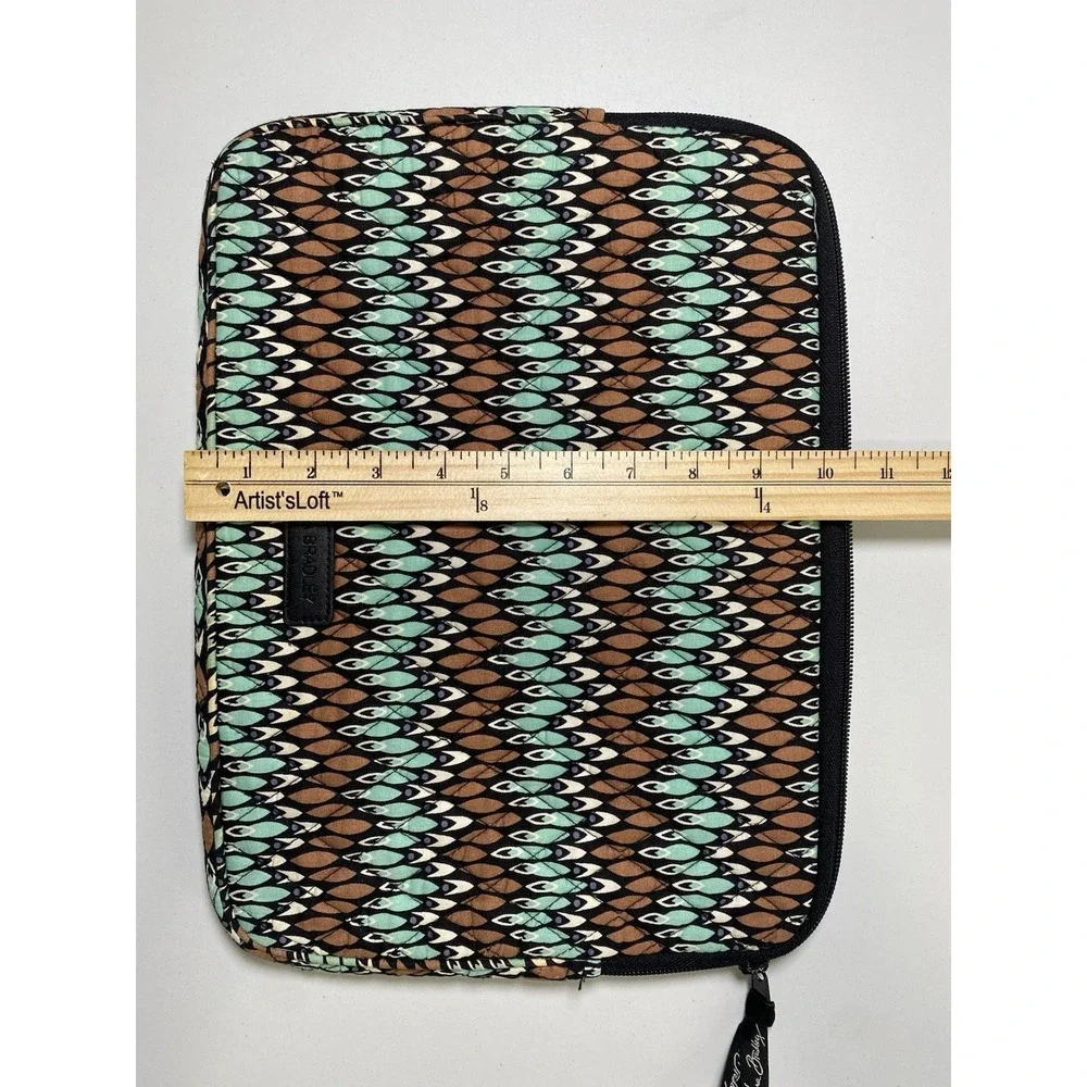 Vera Bradley Sierra Stream Laptop Bag Quilted Classic Teal Brown Black Interior